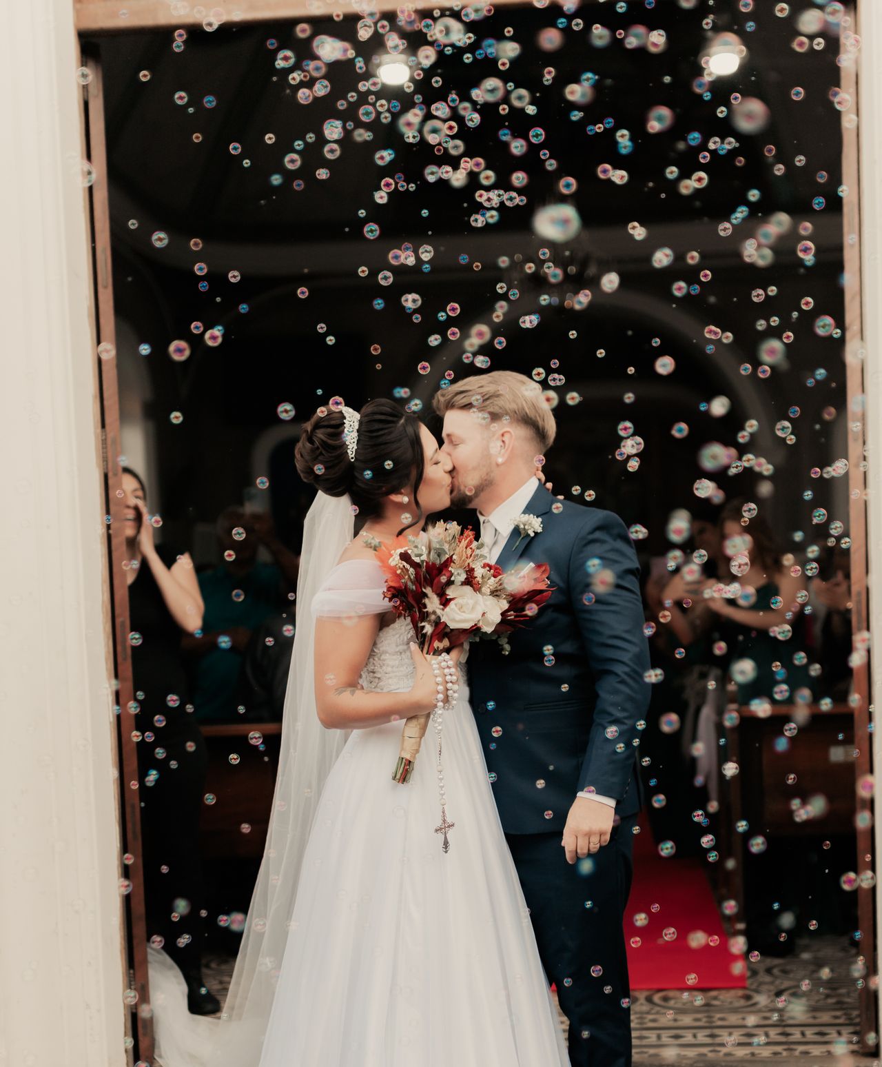 Couple holding flowers